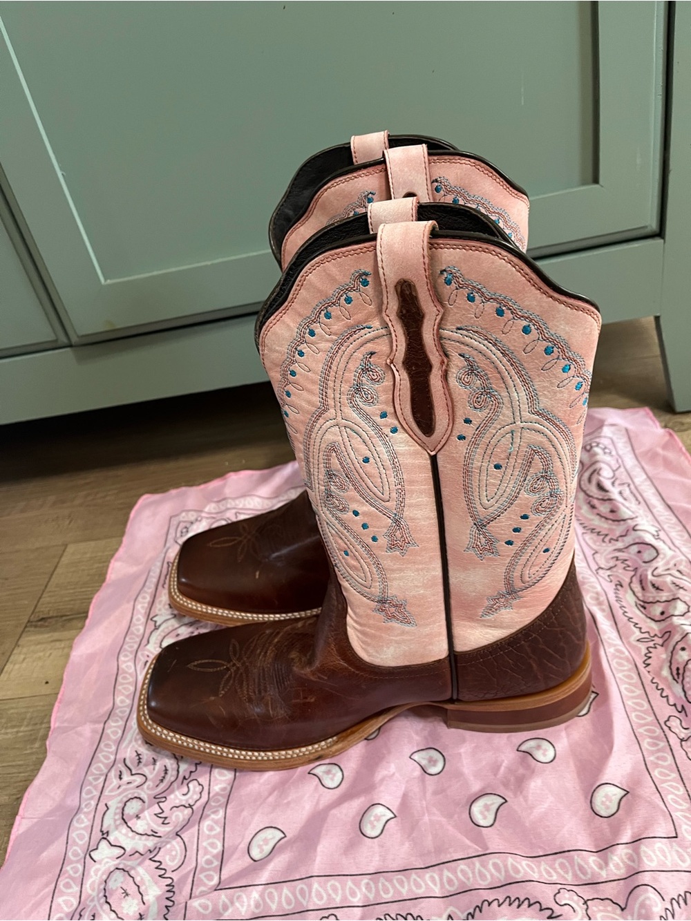 Tony Lama Pink Embroidered Brown Leather Western Boots